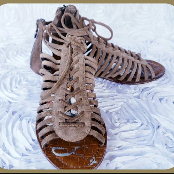 Sam Edelman Womens Boho Gladiator Wedge Thong Sandals Sz 6.5M Suede Zipper Shoes - Picture 1 of 9